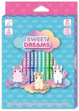 Joaca si timp liber - Creioane colorate triunghiulare - Sweet Dreams, 36 buc