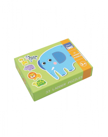 Puzzle-uri pentru copii - Cutie cu 6 puzzle-uri progresive carton, 33 piese, Animale salbatice