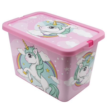 Mobilier camera copii - Cutie depozitare jucarii, Unicorn, 28,7x18,5x19,2 cm, 7 l