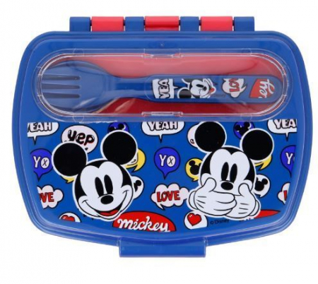 Articole hranire bebelusi - Cutie sandwich, Mickey Mouse, cu tacamuri