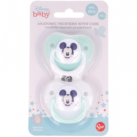 Set 2 Suzete Ortodontice din Silicon pentru Bebelusi 6 Luni cu Capac Cool Like Mickey [0]