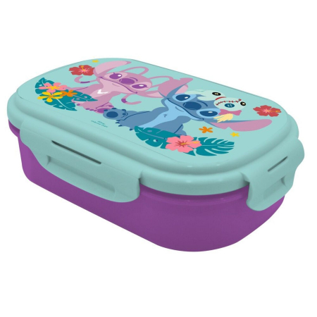 Accesorii hranire - Cutie sandwich plastic cu tacamuri Lilo & Stitch Aloha, 21x14x6 cm