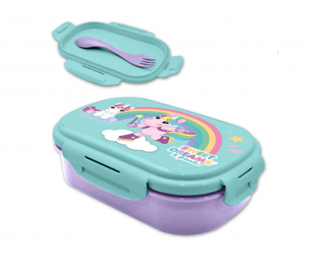 Articole hranire bebelusi - Cutie sandwich plastic cu tacamuri Sweet Dreams, 22.5x14x6.5 cm