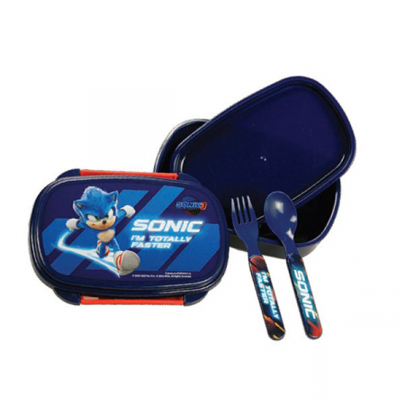 Articole hranire bebelusi - Cutie sandwich plastic cu tacamuri Sonic Faster, 18x13x6.5 cm