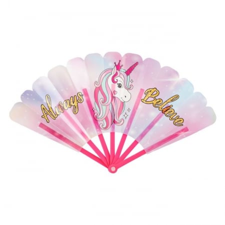 Accesorii decorative - Evantai Fucsia Unicorn "Always Believe" pentru Copii 24cm