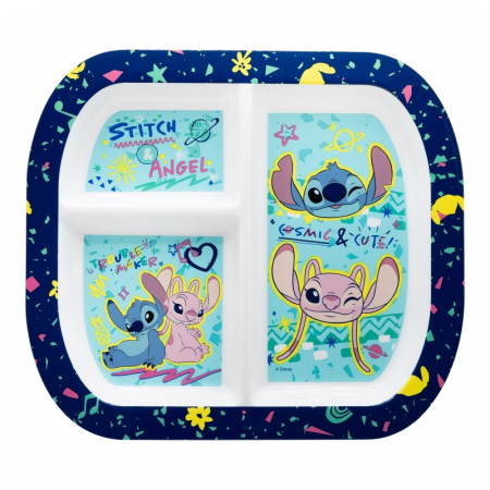 Cani, pahare si accesorii bebe - Farfurie melamina compartimentata Lilo & Stitch 22x19.5x1.8 cm