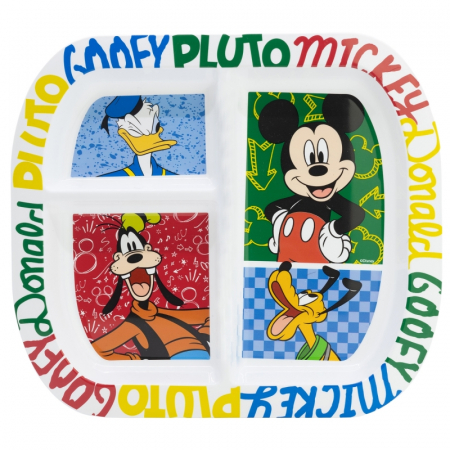 Cani, pahare si accesorii bebe - Farfurie melamina compartimentata Mickey Has Fun 22x19.5x1.8 cm