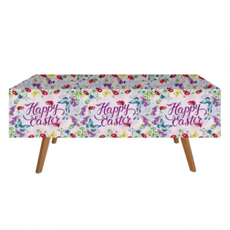 Vesela pentru petrecere - Fata de Masa de Paste Buburuze Flori Happy Easter 180x120cm