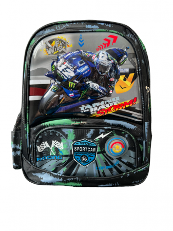 Ghiozdane Scolare - Ghiozdan 3 compartimente, 3D Moto Racing, 38x30x15 cm