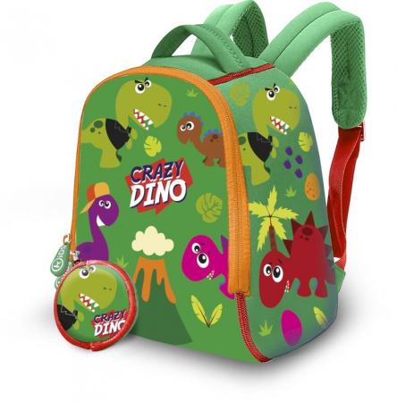 Ghiozdan gradinita cu portofel din neopren, Crazy Dino, 25x20x10 cm [1]