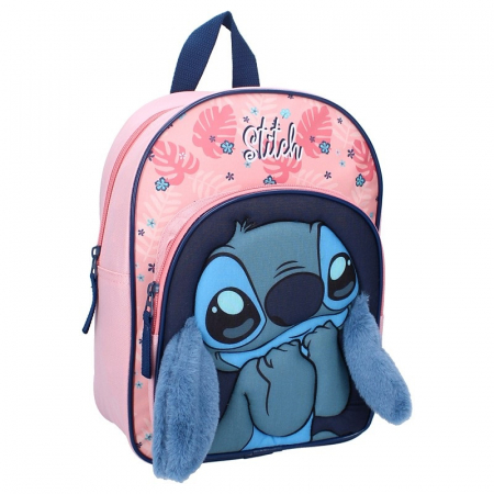 Totul pentru scoala - Ghiozdan gradinita cu urechi Stitch 3D Likewise Pink, 31x23x11 cm