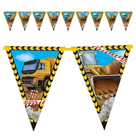 Accesorii petrecere - Ghirlanda cu 9 steaguri model Vehicule de Constructii, 230 cm