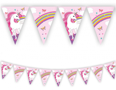 Accesorii petrecere - Ghirlanda cu 9 steaguri Unicorn Rainbow Colors, 230 cm