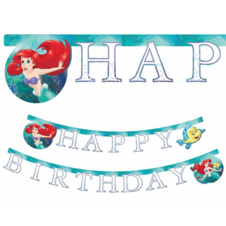 Accesorii petrecere - Ghirlanda decor Printesele Disney Ariel Mica Sirena, Happy Birthday Sign FS, 200 cm