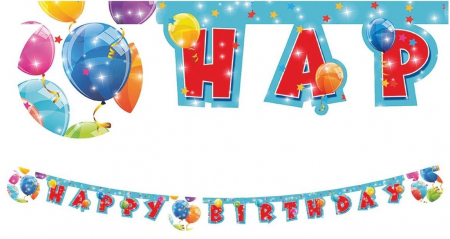 Accesorii petrecere - Ghirlanda decor Sparkling Balloons Happy Birthday Sign FS, 200 cm