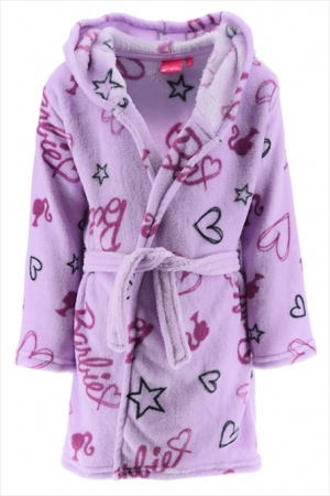 Prosoape si halate de baie copii - Halat baie cu gluga fleece coral Barbie