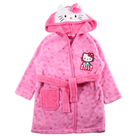 Halat baie cu gluga si urechi fleece coral Hello Kitty Pinky [2]