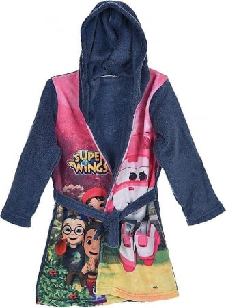 Prosoape si halate de baie copii - Halat baie pufos Super Wings mov 5 ani , 110 cm