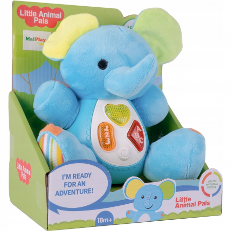 Jucarii interactive bebelusi - Jucarie interactiv de plus cu sunete si lumini, elefant, 16 cm