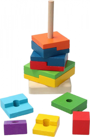 Joaca si timp liber - Jucarie educativa din lemn, Turn multicolor de stivuire, 12 piese