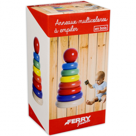 Jucarii din lemn - Jucarie educativa din lemn, Turn multicolor de stivuire, 8 piese