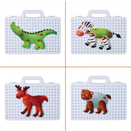 Jucarie educativa puzzle creativ Animale DYI cu valiza si surubelnita 120 piese [4]