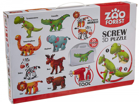 Jucarie educativa puzzle creativ Animale DYI cu valiza si surubelnita 120 piese [1]
