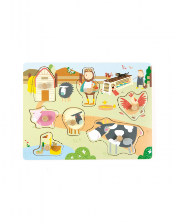 Jucarii din lemn - Puzzle din lemn incastru Ferma, 7 piese