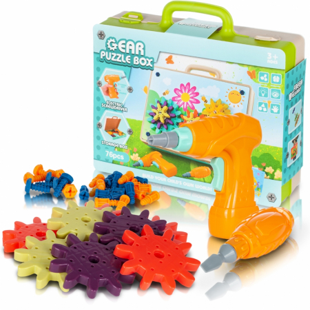 Educative - Jucarie educativa puzzle creativ Gear DYI cu valiza si surubelnita