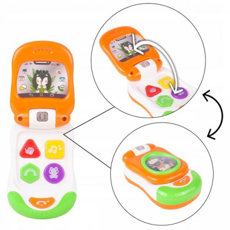 Jucarii interactive bebelusi - Jucarie Interactiva tip Telefon, diferite Sunete si Melodii, portocaliu