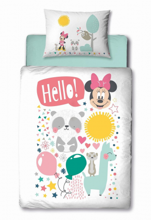 Home&Deco - Lenjerie de pat bumbac Minnie Mouse Flower, 2 piese 100x135 cm, 40x60 cm
