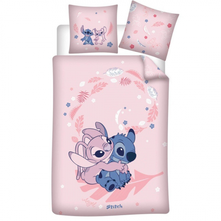 Home&Deco - Lenjerie de pat copii Stitch & Angel, 2 piese 140x200 cm, 63x63 cm