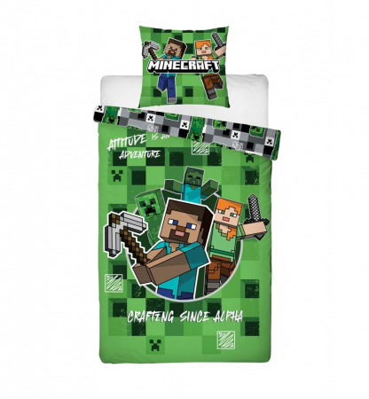 Home&Deco - Lenjerie de pat microfibra copii Minecraft Crafting, 2 piese 140x200 cm, 63x63 cm