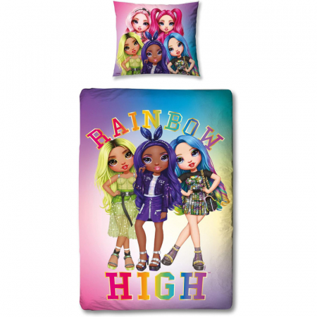 Lenjerii si huse patut - Lenjerie de pat microfibra copii Rainbow High, 2 piese 140x200 cm, 63x63 cm
