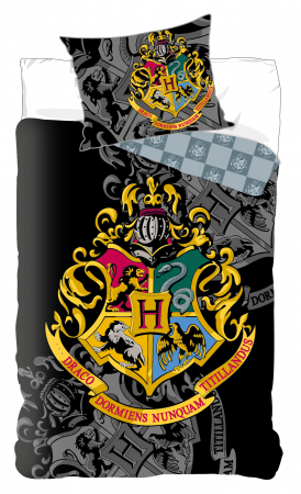 Lenjerii si huse patut - Set lenjerie de pat copii, Harry Potter Hogwarts Crest 2 piese 140x200, 60x63 cm