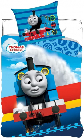 Home&Deco - Lenjerii de pat copii, Locomotiva Thomas & Friends, 2 piese 100x135, 40x60 cm