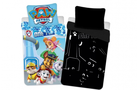 Home&Deco - Lenjerii de pat copii din bumbac fosforescent Paw Patrol Chase, 2 piese 100x135, 40x60 cm