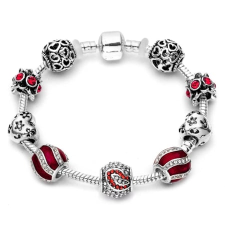 Bijuterii dama - Martisor bratara metal 9 charm rosu