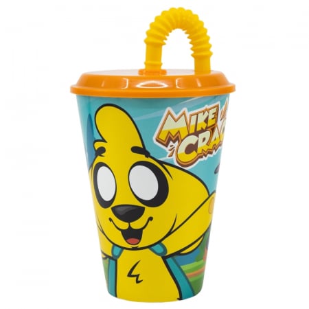 Cani, pahare si accesorii bebe - Pahar cu pai plastic Mikecrack, 430 ml
