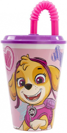 Cani, pahare si accesorii bebe - Pahar cu pai plastic Paw Patrol, Skye, 430 ml