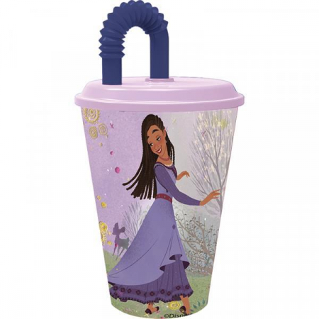 Cani, pahare si accesorii bebe - Pahar cu pai plastic Wish, 430 ml