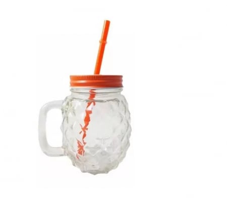 Sticle - Pahar sticla pentru limonada cu capac si pai, forma Ananas