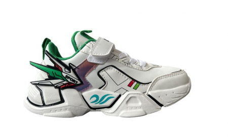 Pantofi sport - Pantofi sport pentru copii, material piele ecologica, alb/verde