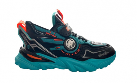 Pantofi sport - Pantofi sport pentru copii, material piele ecologica, negru/turcoaz, Kids