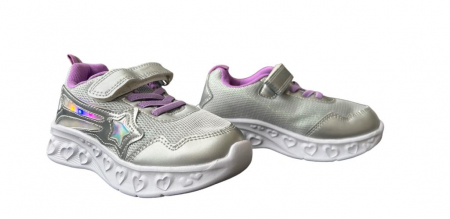 Pantofi sport pentru copii, material textil, argintiu, cu leduri [1]