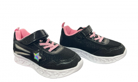 Pantofi sport pentru copii, material textil, negru, cu leduri [2]