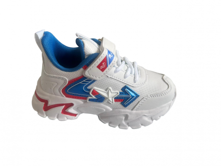 Pantofi sport - Pantofi sport pentru copii, material piele ecologica, alb/albastru