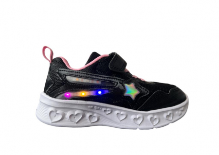 Pantofi sport - Pantofi sport pentru copii, material textil, bleumarin, cu leduri