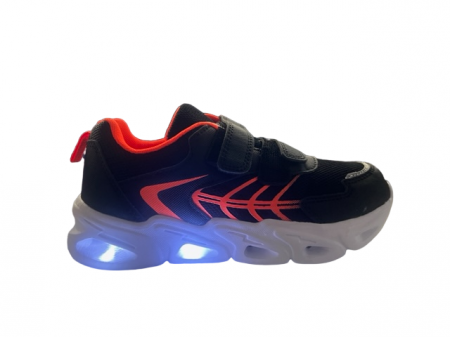 Pantofi sport - Pantofi sport pentru copii, material textil, negru/orange, talpa cu leduri