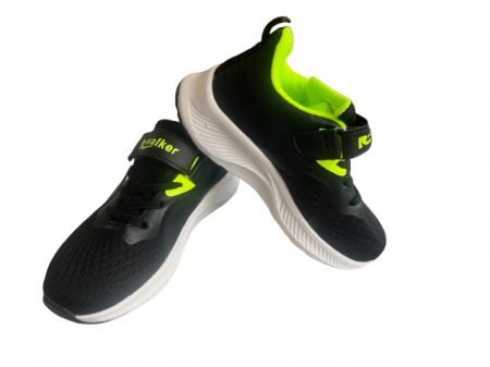 Pantofi sport pentru copii, material textil, negru/verde, talpa alba [3]